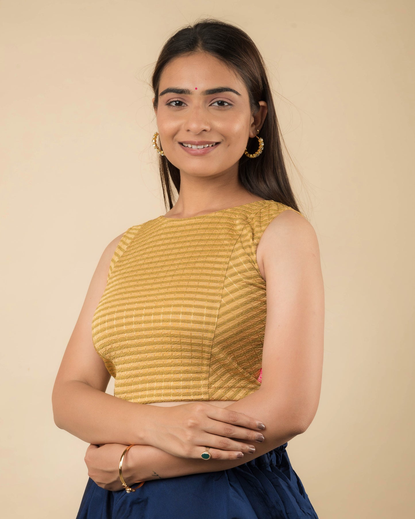 Dhara Fawn Stripes Stretchable Sleeveless Blouse by Advi