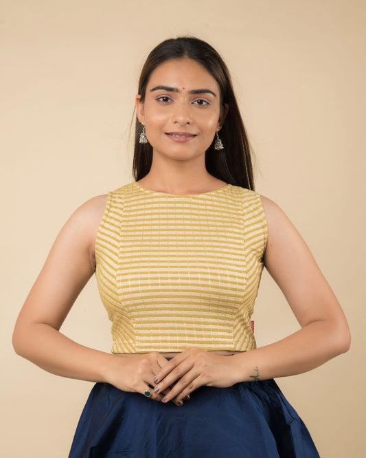 Dhara Light Fawn Striped Sleeveless Boat Neck Blouse by Advi