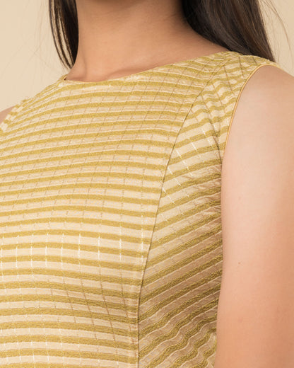 Dhara Light Fawn Striped Sleeveless Boat Neck Blouse by Advi