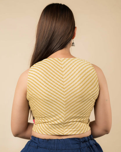 Dhara Light Fawn Striped Sleeveless Boat Neck Blouse by Advi