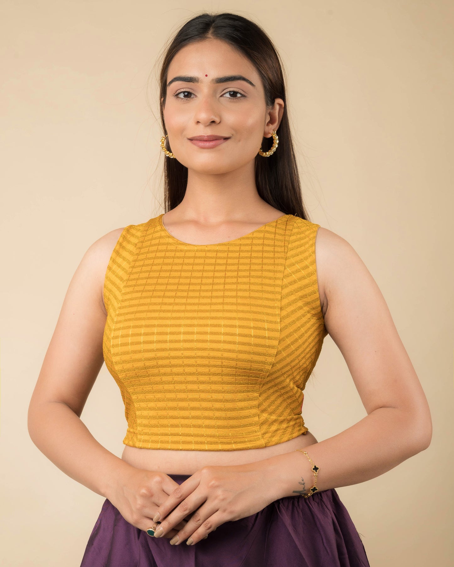 Dhara Mustard Two-Tone Stripes Sleeveless Blouse by Advi