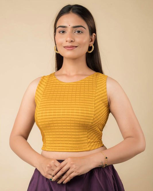 Dhara Mustard Two-Tone Stripes Sleeveless Blouse by Advi