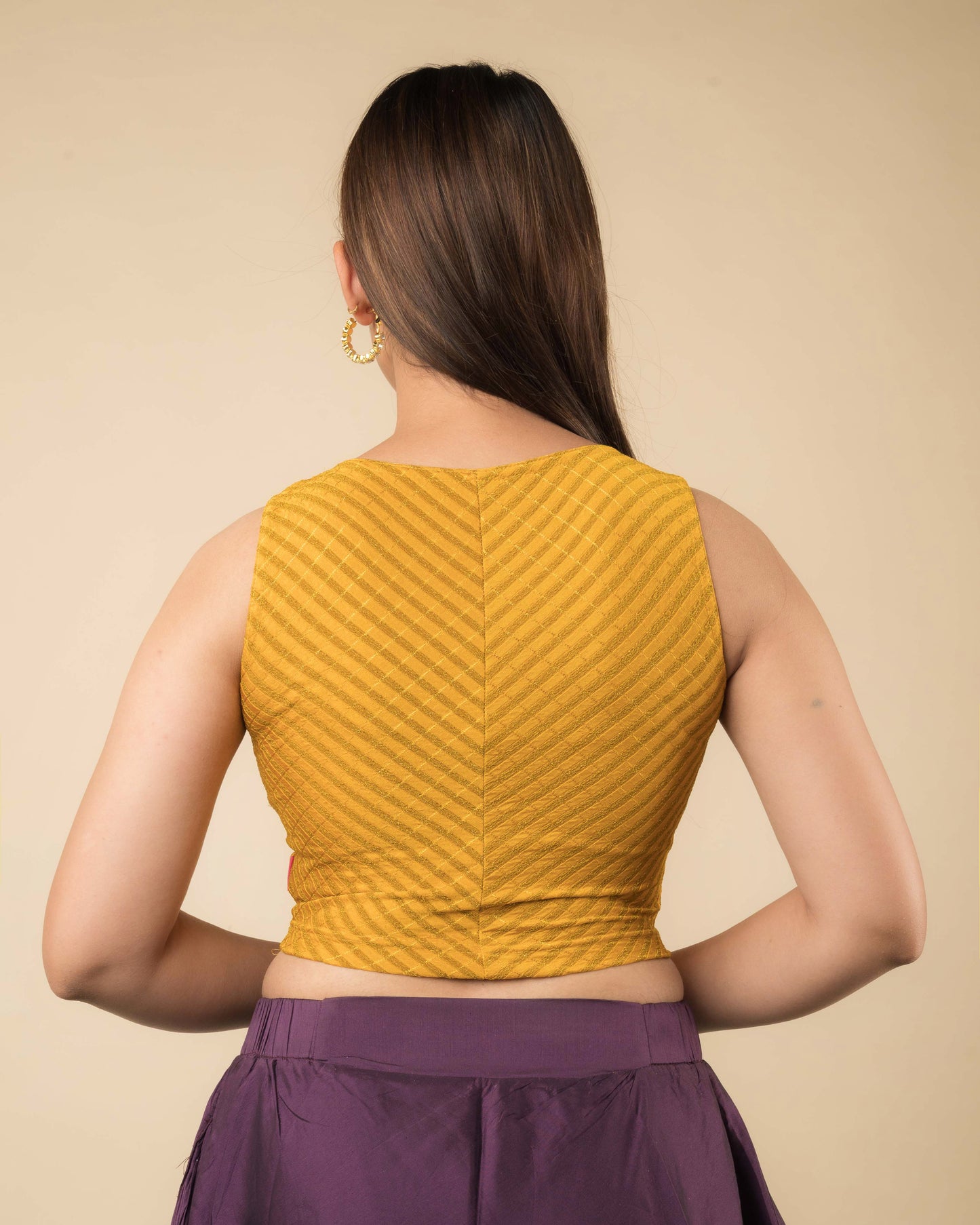 Dhara Mustard Two-Tone Stripes Sleeveless Blouse by Advi