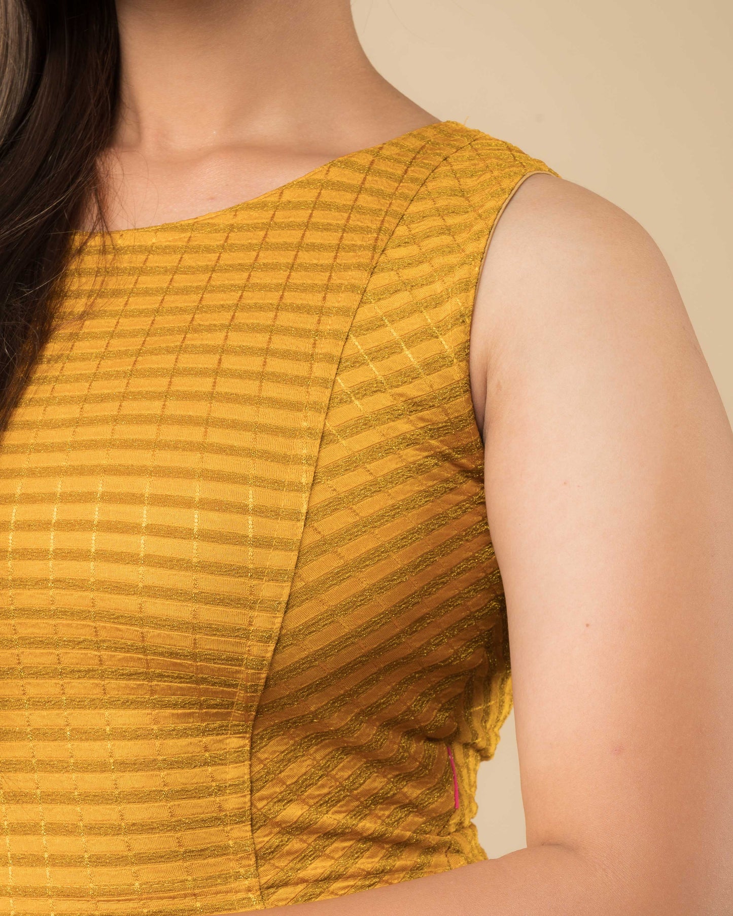 Dhara Mustard Two-Tone Stripes Sleeveless Blouse by Advi