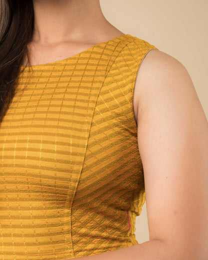 Dhara Mustard Two-Tone Stripes Sleeveless Blouse by Advi
