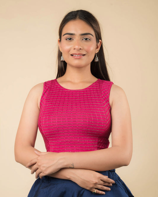 Dhara Rani Two-Tone Stripes Stretchable Sleeveless Blouse by Advi