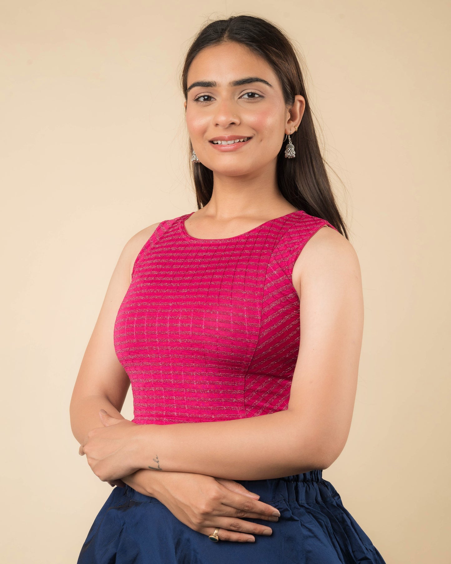 Dhara Rani Two-Tone Stripes Stretchable Sleeveless Blouse by Advi
