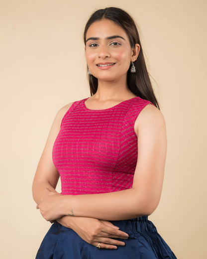 Dhara Rani Two-Tone Stripes Stretchable Sleeveless Blouse by Advi