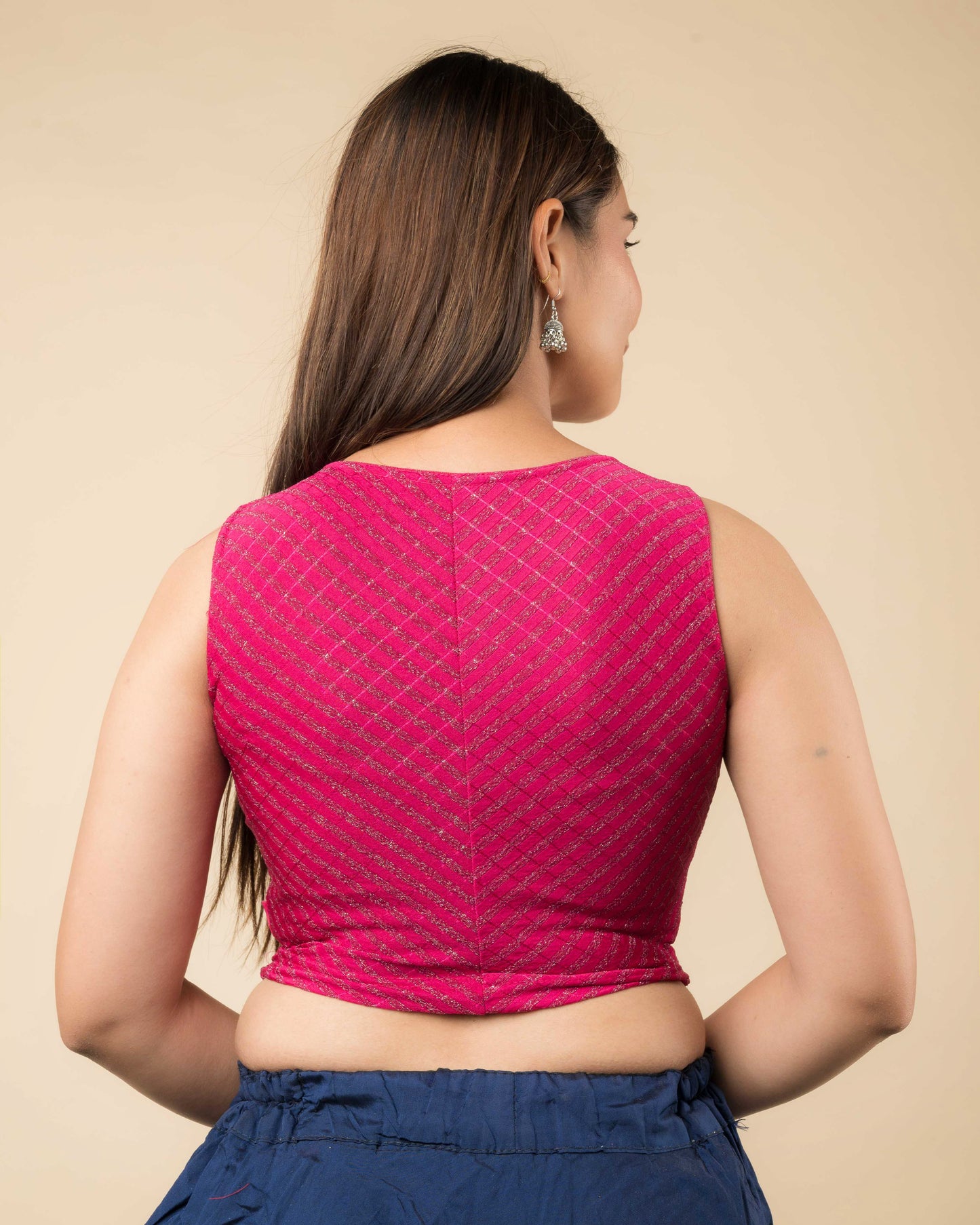 Dhara Rani Two-Tone Stripes Stretchable Sleeveless Blouse by Advi