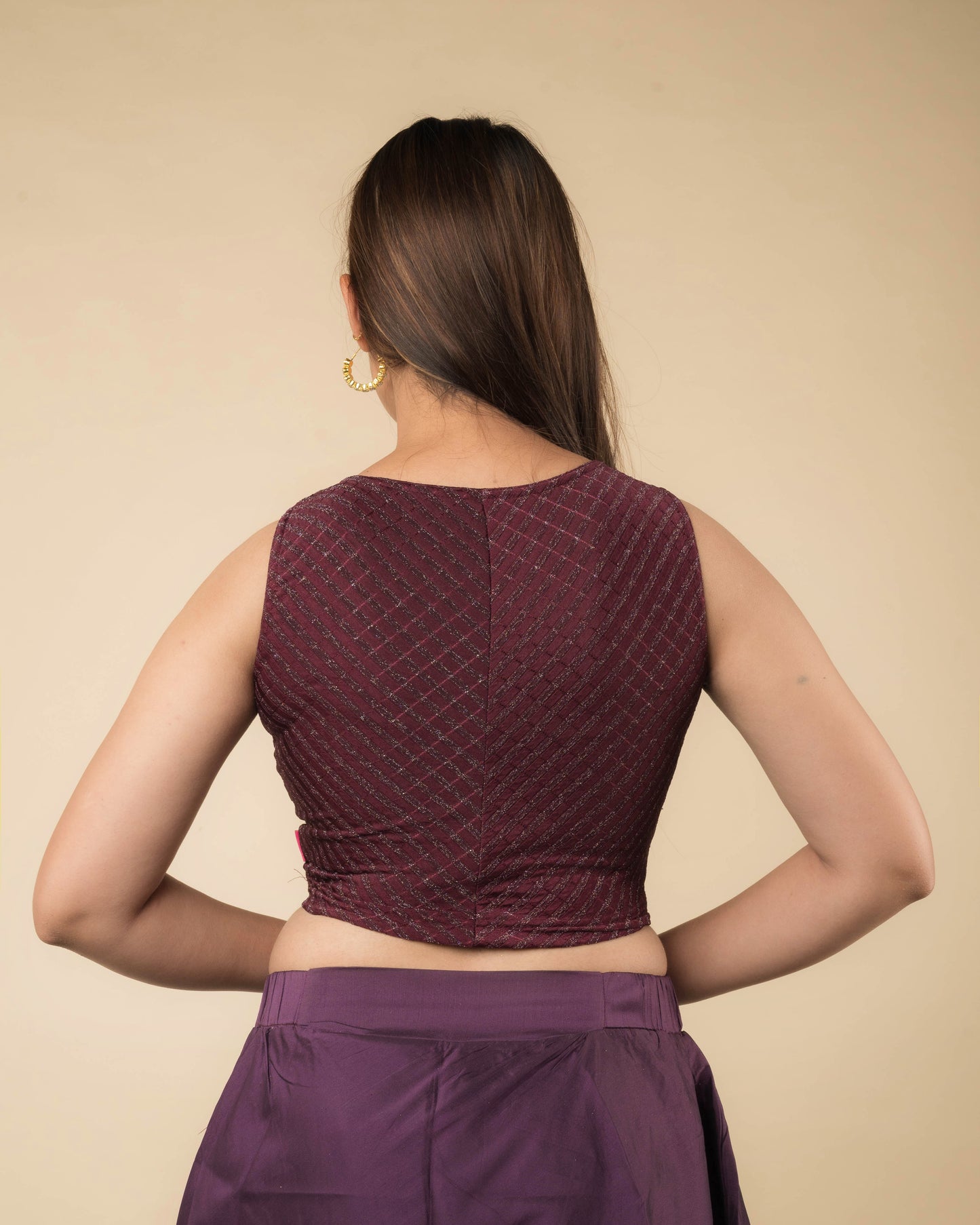 Dhara Wine Striped Sleeveless Stretchable Blouse with Boat Neck by Advi
