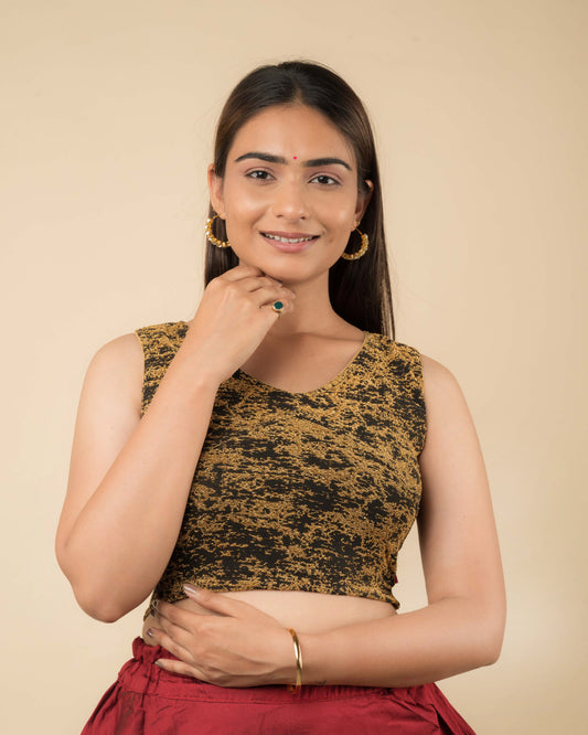 Shaheen Black Brocade Zari Embellished Sleeveless V Neck Blouse by Advi