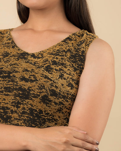 Shaheen Black Brocade Zari Embellished Sleeveless V Neck Blouse by Advi