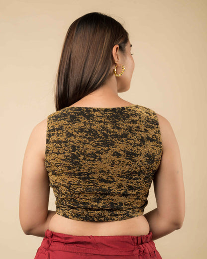 Shaheen Black Brocade Zari Embellished Sleeveless V Neck Blouse by Advi