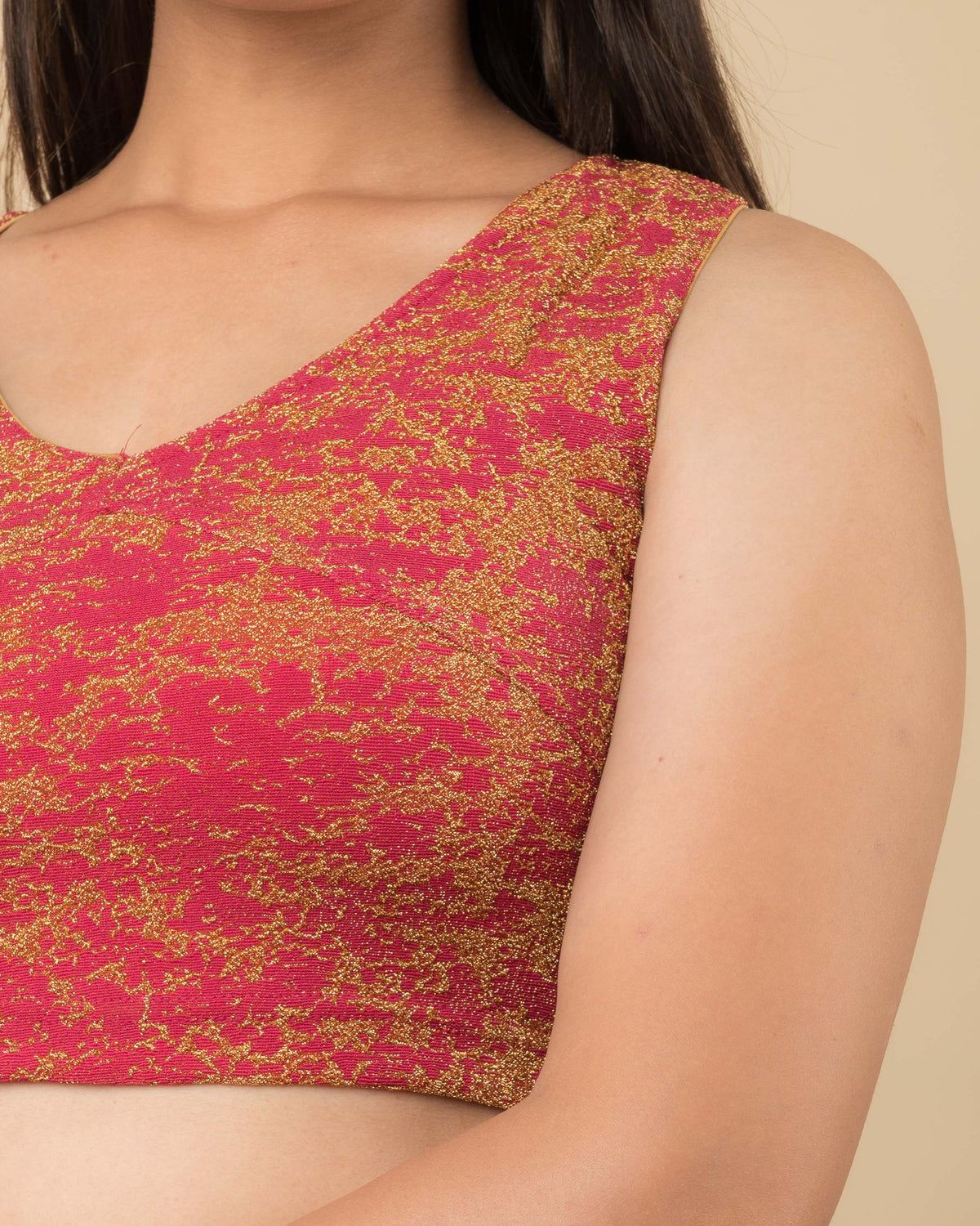 Shaheen Rani Brocade Zari V Neck Sleeveless Blouse with Stretch Fit by Advi