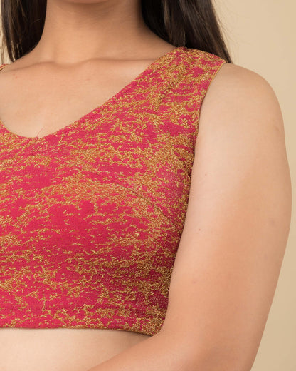 Shaheen Rani Brocade Zari V Neck Sleeveless Blouse with Stretch Fit by Advi