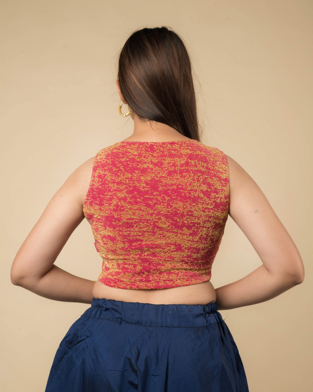 Shaheen Rani Brocade Zari V Neck Sleeveless Blouse with Stretch Fit by Advi
