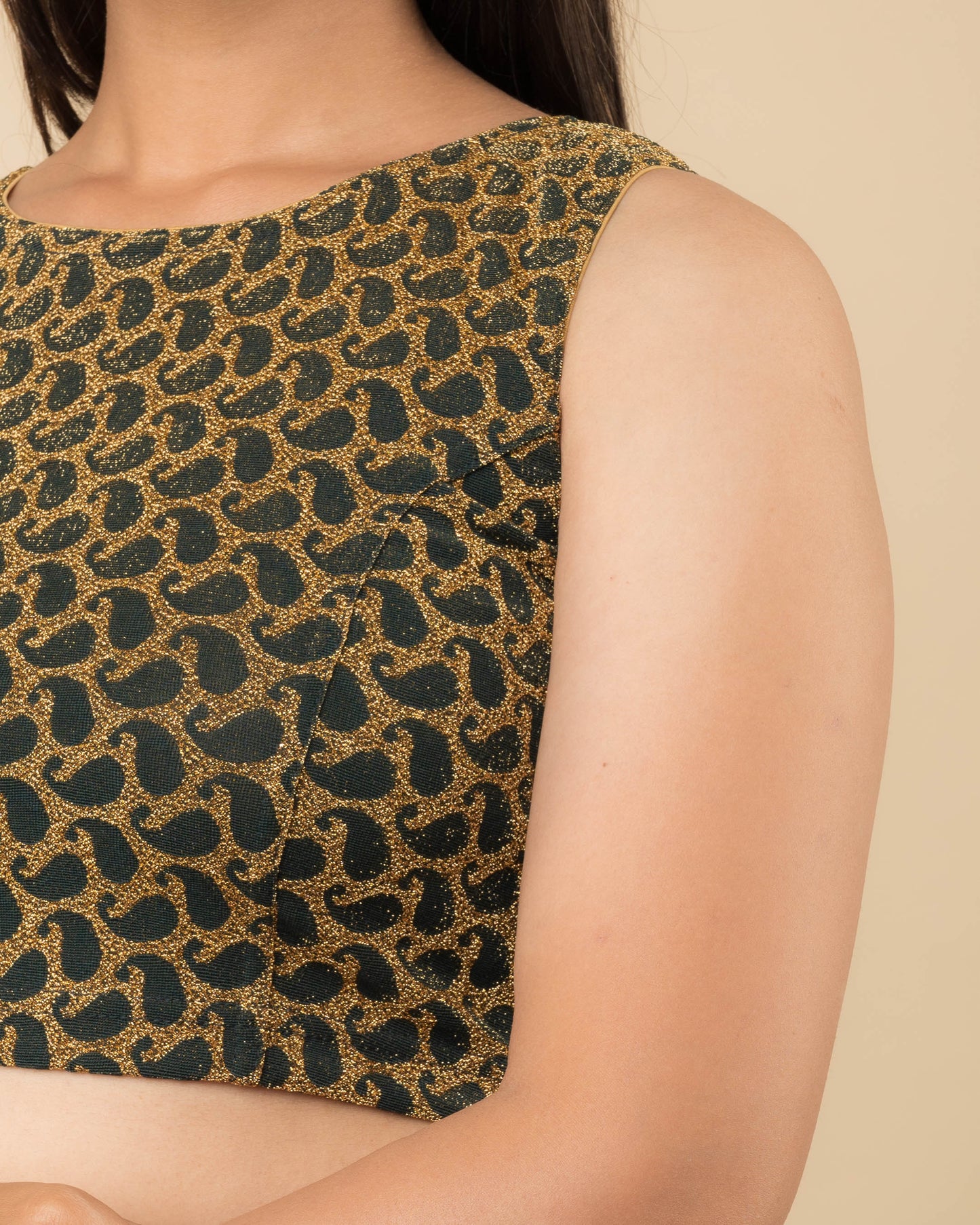 Shimona Bottle Green Zari Brocade Round Neck Stretch Blouse by Advi