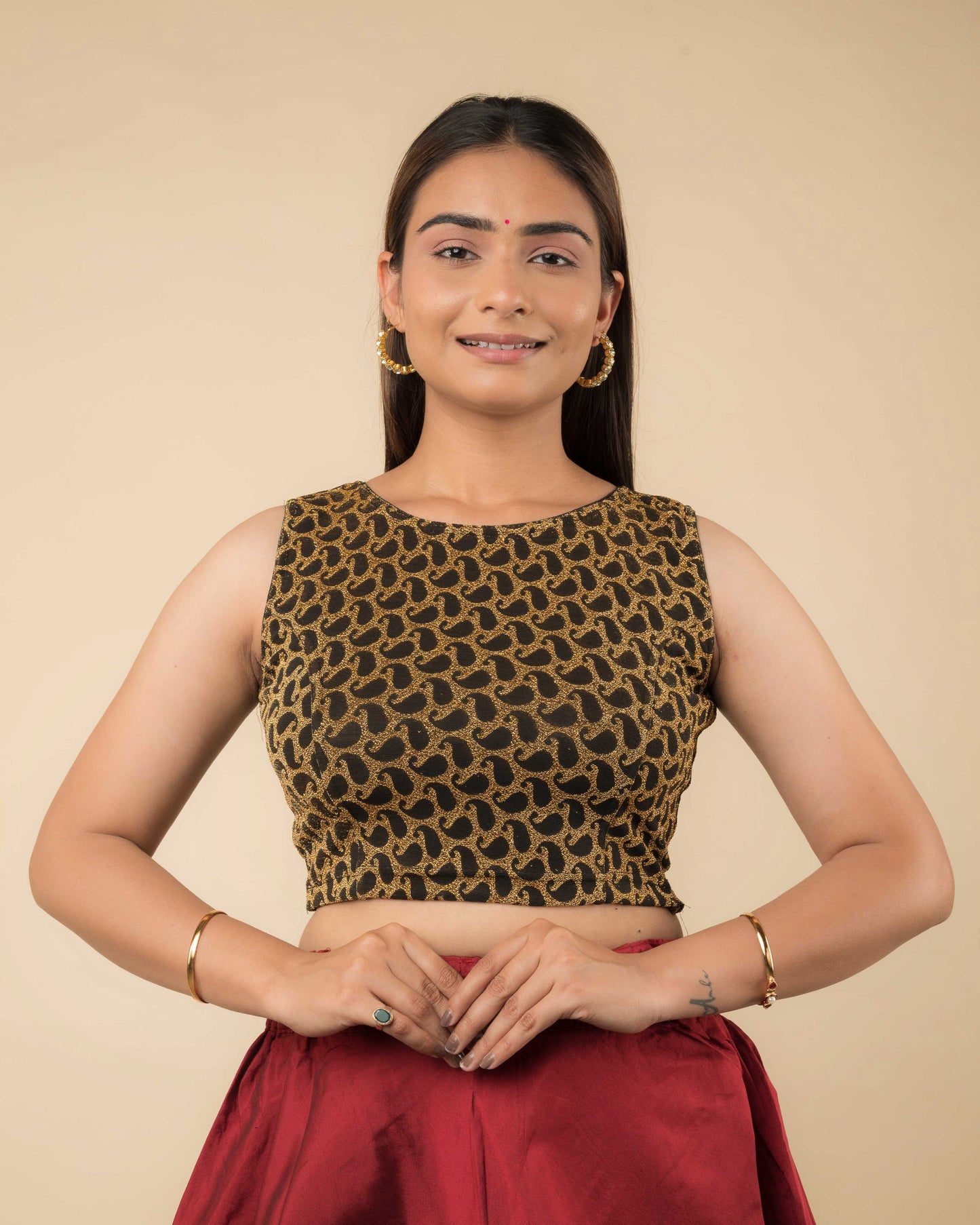 Shimona Black Banarasi Zari Sleeveless Embellished Blouse by Advi
