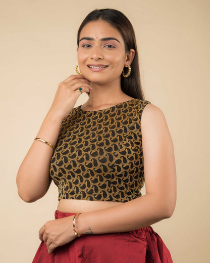 Shimona Black Banarasi Zari Sleeveless Embellished Blouse by Advi