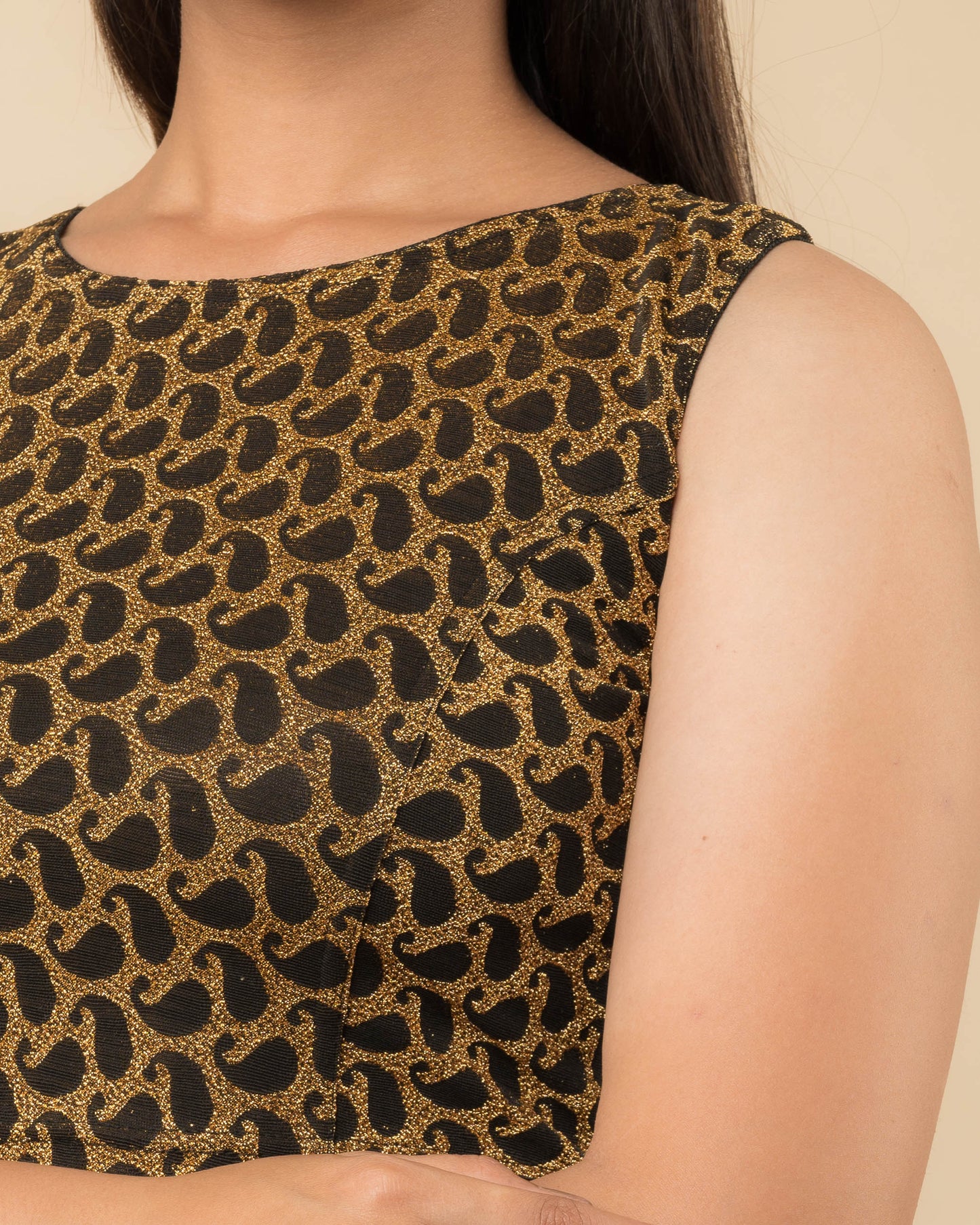 Shimona Black Banarasi Zari Sleeveless Embellished Blouse by Advi