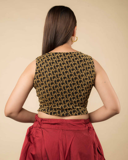 Shimona Black Banarasi Zari Sleeveless Embellished Blouse by Advi