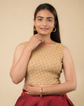 Shimona Fawn Brocade Zari Sleeveless Round Neck Stretch Blouse Advi