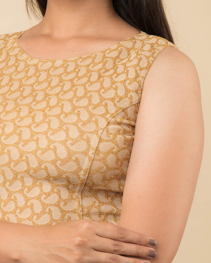 Shimona Fawn Brocade Zari Sleeveless Round Neck Stretch Blouse Advi
