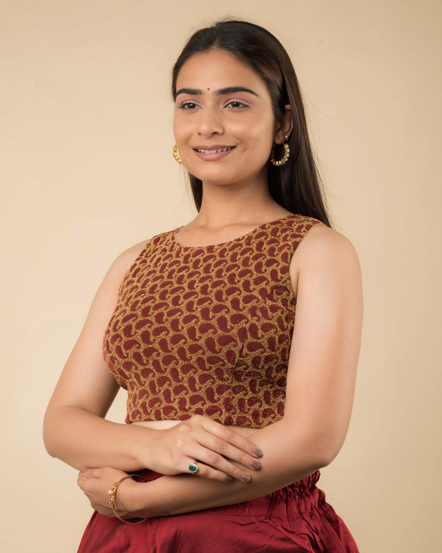 Shimona Maroon Banarasi Brocade Zari Sleeveless Blouse by Advi