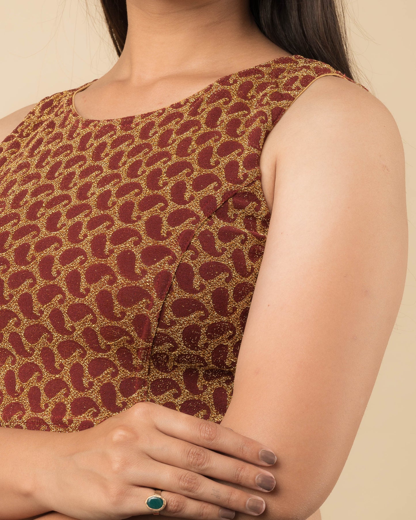 Shimona Maroon Banarasi Brocade Zari Sleeveless Blouse by Advi