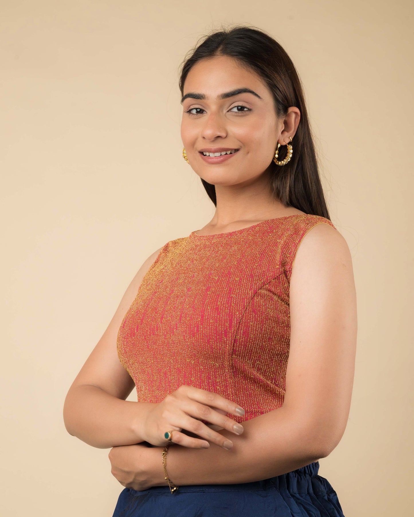 Shimona Rani Brocade Zari Embellished Round Neck Blouse by Advi