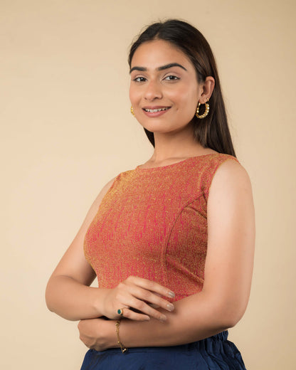 Shimona Rani Brocade Zari Embellished Round Neck Blouse by Advi