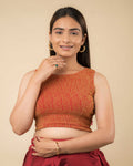 Shimona Red Banarasi Zari Sleeveless Round Neck Stretch Blouse by Advi