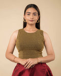 Shimona Black Gold Brocade Zari Round Neck Stretch Blouse by Advi