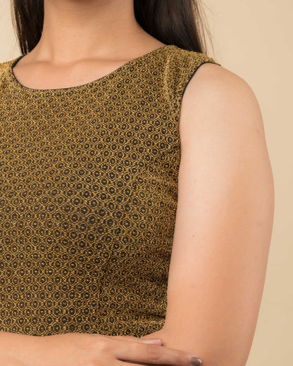 Shimona Black Gold Brocade Zari Round Neck Stretch Blouse by Advi
