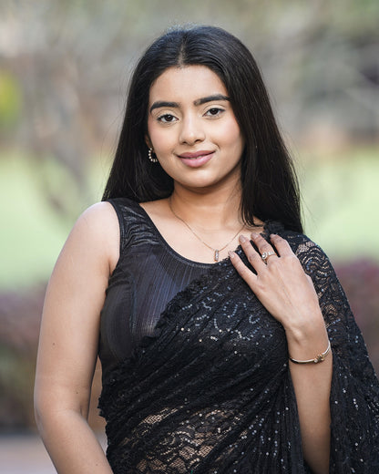 Oorfi Black Shimmer Sleeveless Blouse