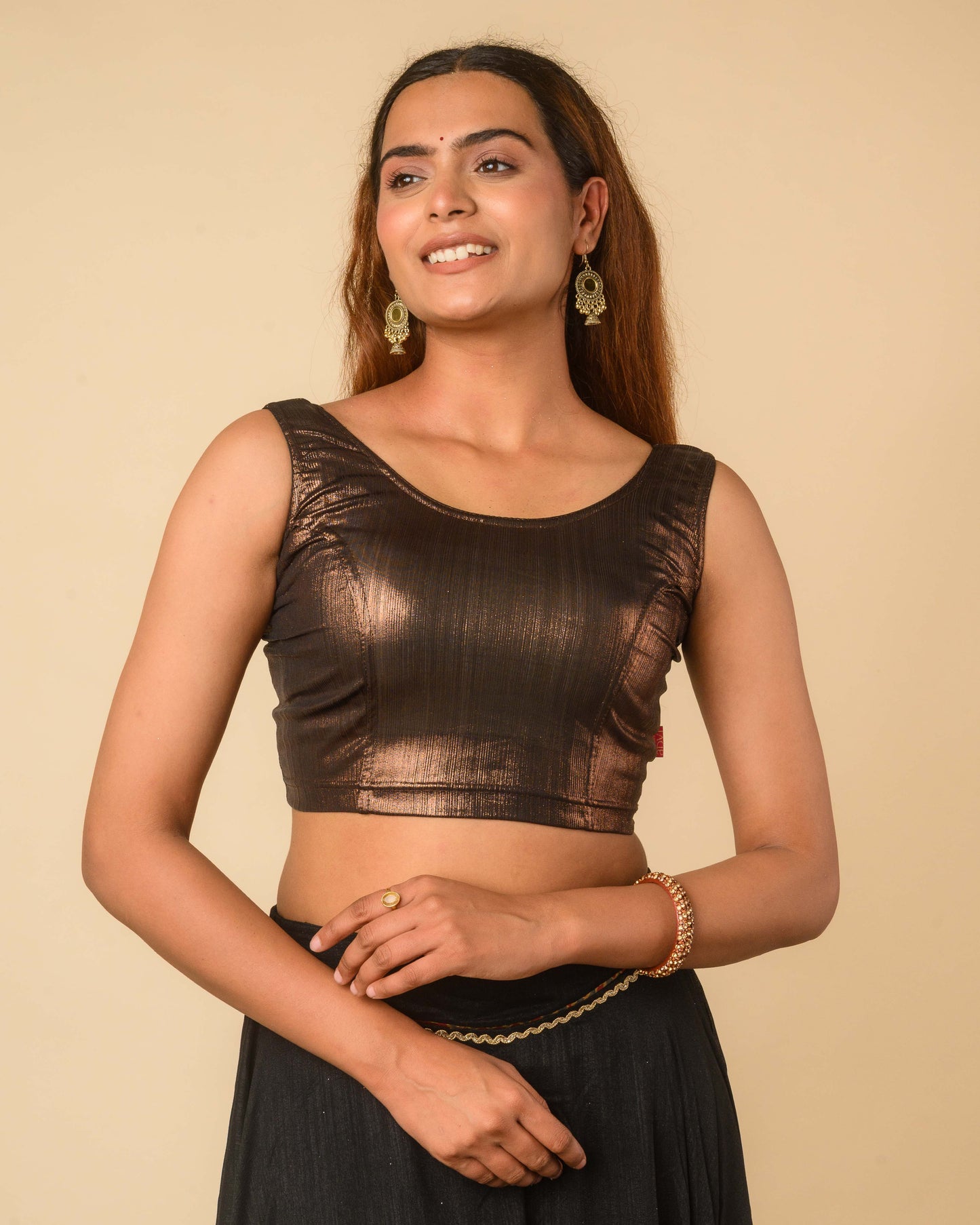 Oorfi Copper Metallic Shimmer Sleeveless Stretchable Saree Blouse Advi