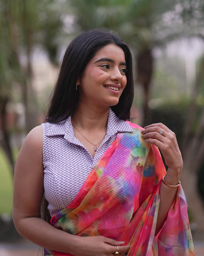 Daftar Purple Gingham Sleeveless Blouse