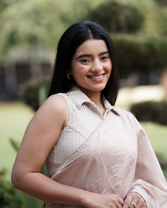 Daftar Cream Gingham Sleeveless Stretchable Saree Blouse Advi