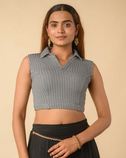 Daftar Black Gingham Sleeveless Stretchable Saree Blouse Advi