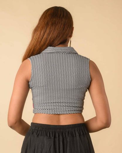 Daftar Black Gingham Sleeveless Stretchable Saree Blouse Advi