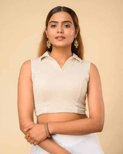 Daftar Cream Gingham Sleeveless Stretchable Saree Blouse Advi