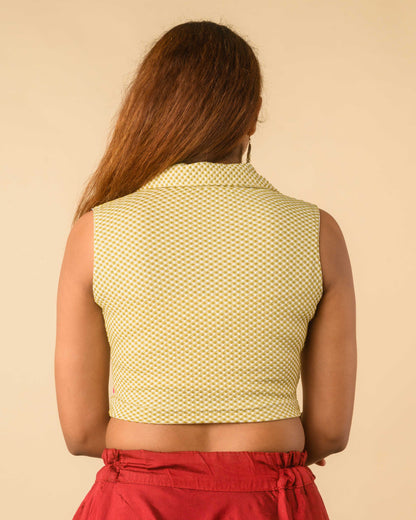 Daftar Green Gingham Sleeveless Stretchable Saree Blouse Advi