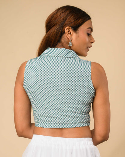 Daftar Peacock Gingham Sleeveless Stretchable Saree Blouse Advi