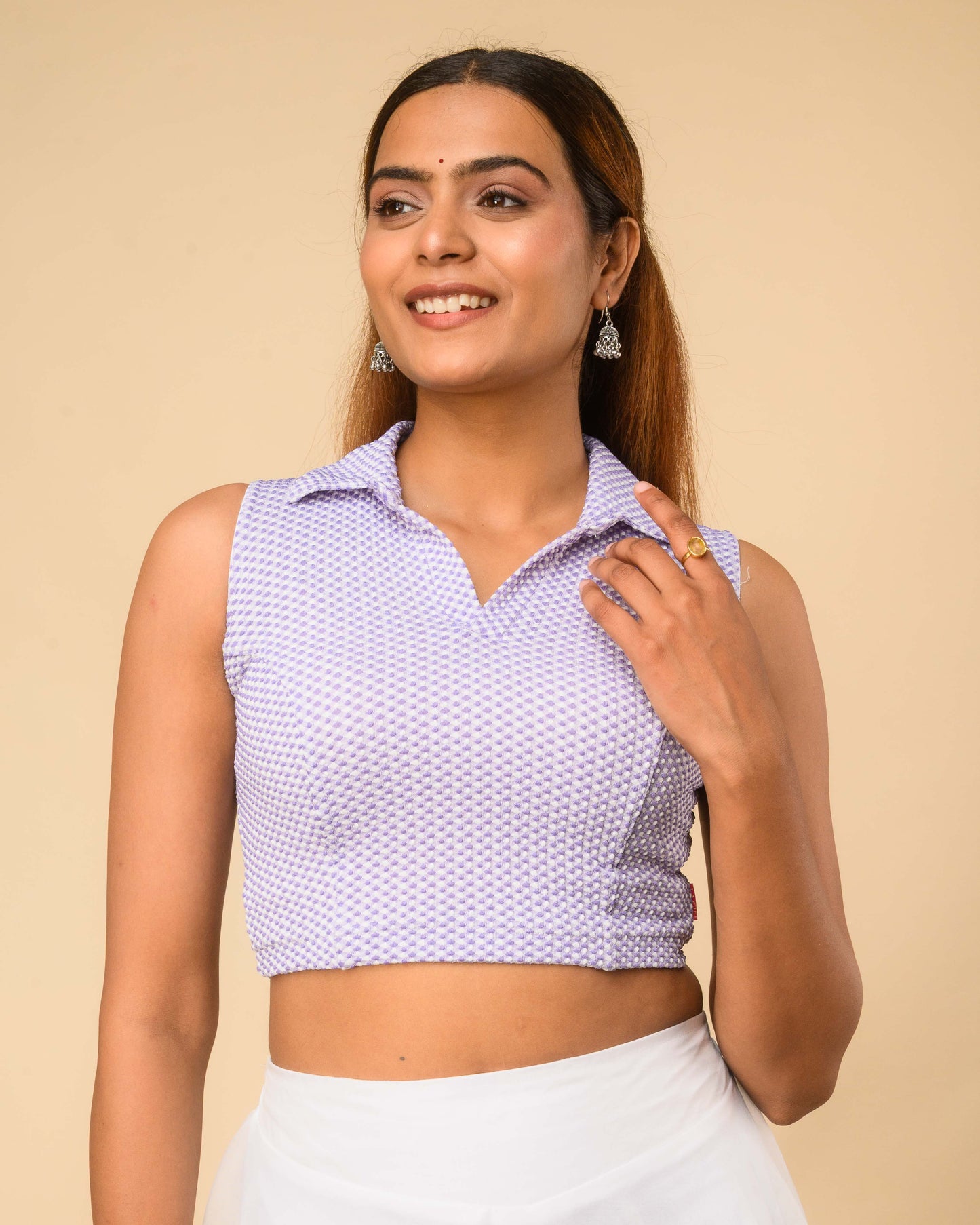 Daftar Purple Gingham Sleeveless Stretchable Saree Blouse Advi