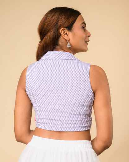 Daftar Purple Gingham Sleeveless Stretchable Saree Blouse Advi
