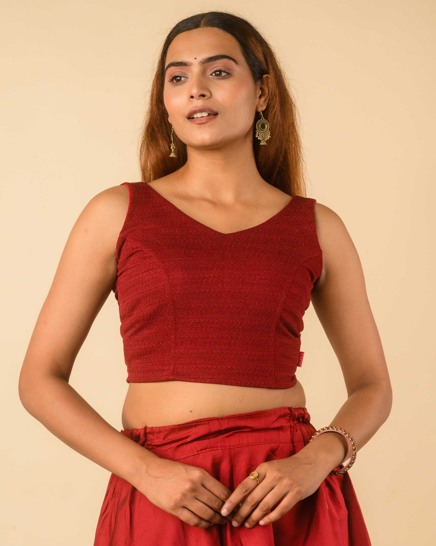 Vidya Maroon Solid Textured Jacquard Readymade Saree Blouse – Stretchable Blouse – Advi
