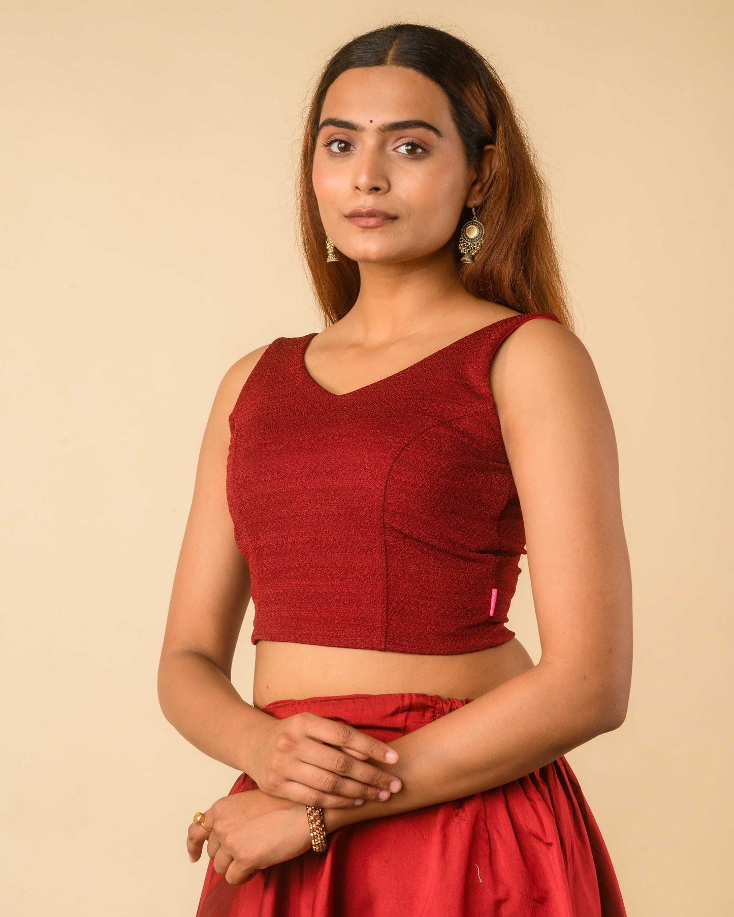 Vidya Maroon Solid Textured Jacquard Readymade Saree Blouse – Stretchable Blouse – Advi