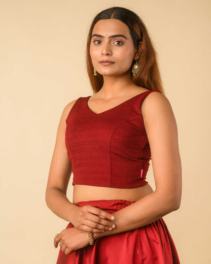 Vidya Maroon Solid Textured Jacquard Readymade Saree Blouse – Stretchable Blouse – Advi
