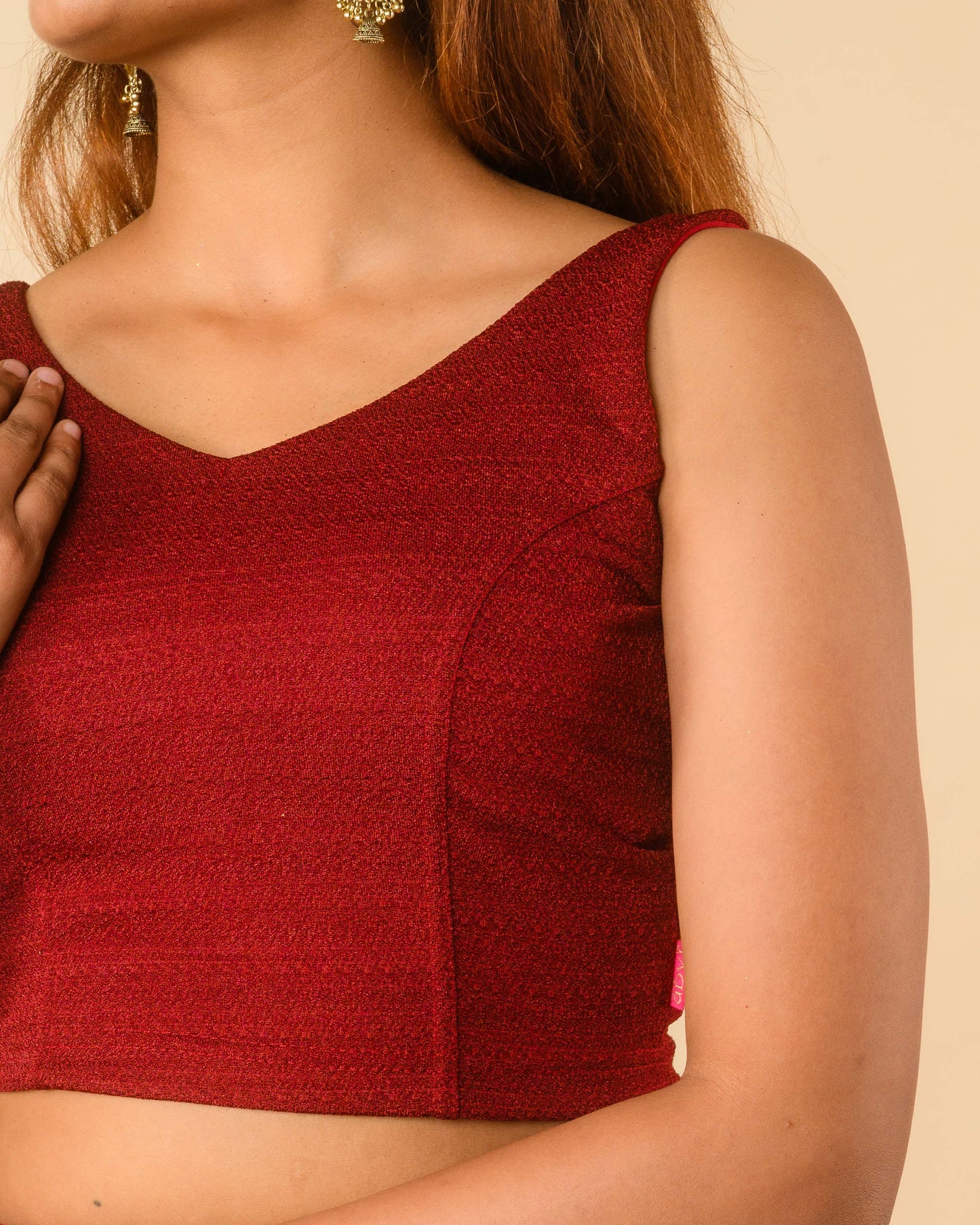 Vidya Maroon Solid Textured Jacquard Readymade Saree Blouse – Stretchable Blouse – Advi