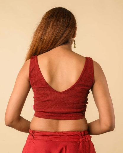 Vidya Maroon Solid Textured Jacquard Readymade Saree Blouse – Stretchable Blouse – Advi